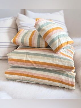 Queen Striped Percale 100% Cotton Sheet Set Pillowfort Pastel Seaside Beach Surf